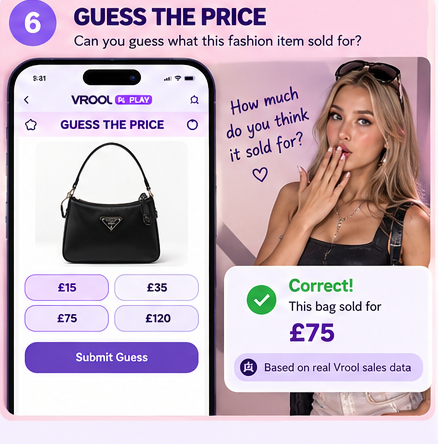 Illustrative handbag price quiz with fictional example values