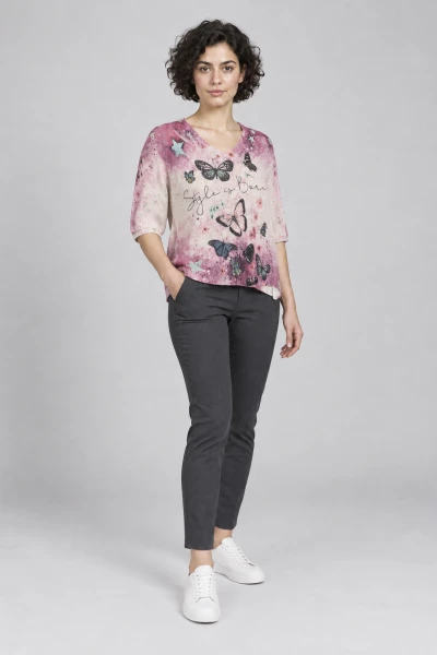 Pink Butterfly Print Sweater