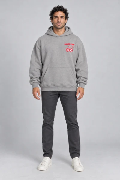 WHITE FOX Grey Hoodie with Cherry Design